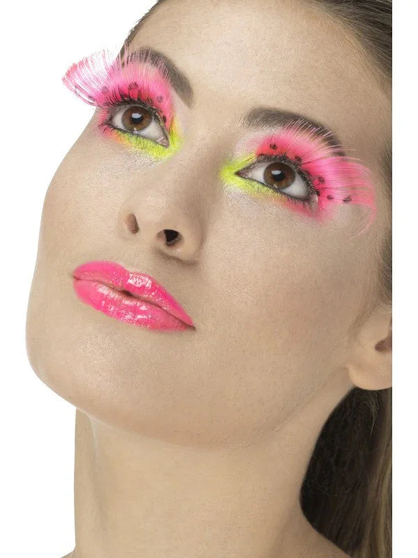 Pestañas Rosa Fosforito con Lunares Negros Pestañas Smiffys